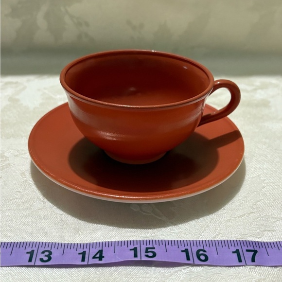 Vintage 1940’s Hazel Atlas Cup and Saucer, Sugar Dish and Creamer - Brick/Coral - Picture 12 of 16